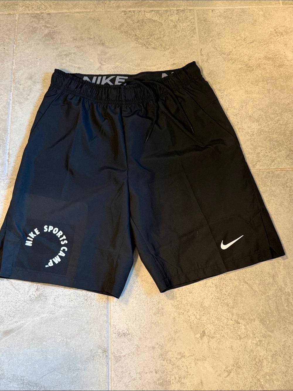 Nike Black Athletic Training Shorts with White Swoosh